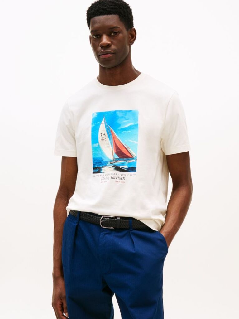 White Photo Print Cotton T-Shirt  Men