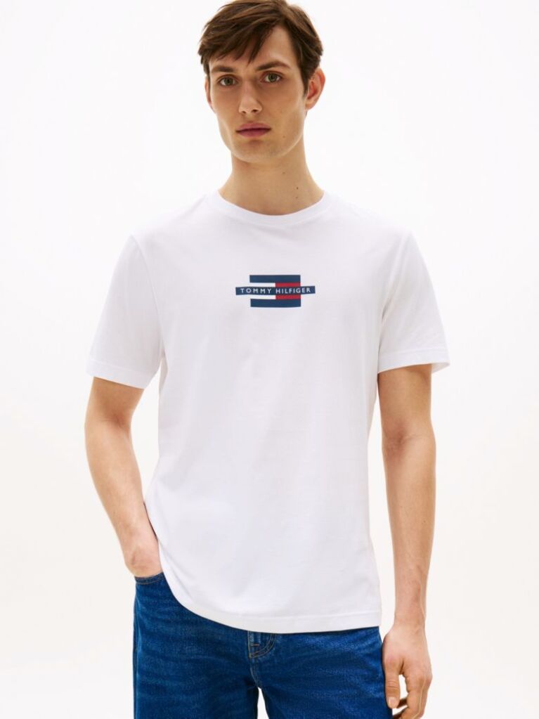 White Flag Logo Print T-Shirt  Men