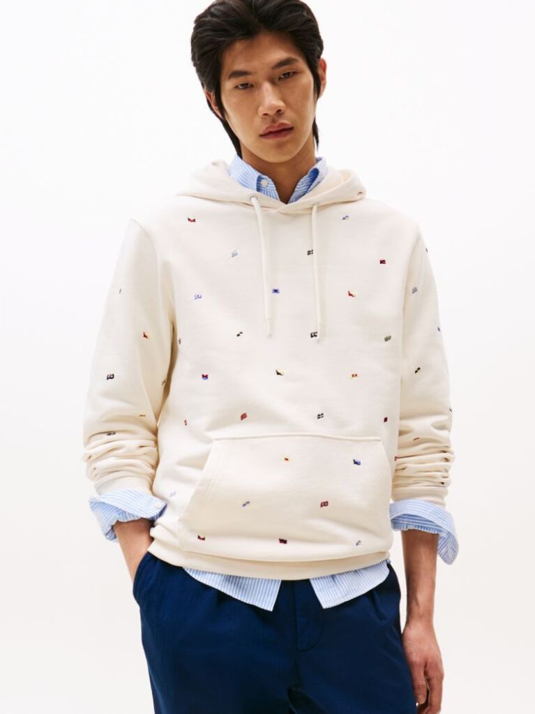 Άσπρο Hoodie Με Σημαίες  Άνδρες