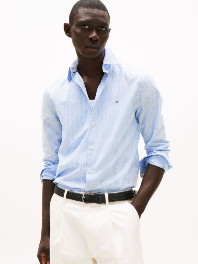 Blue Flex Poplin Mini Print Shirt  Men