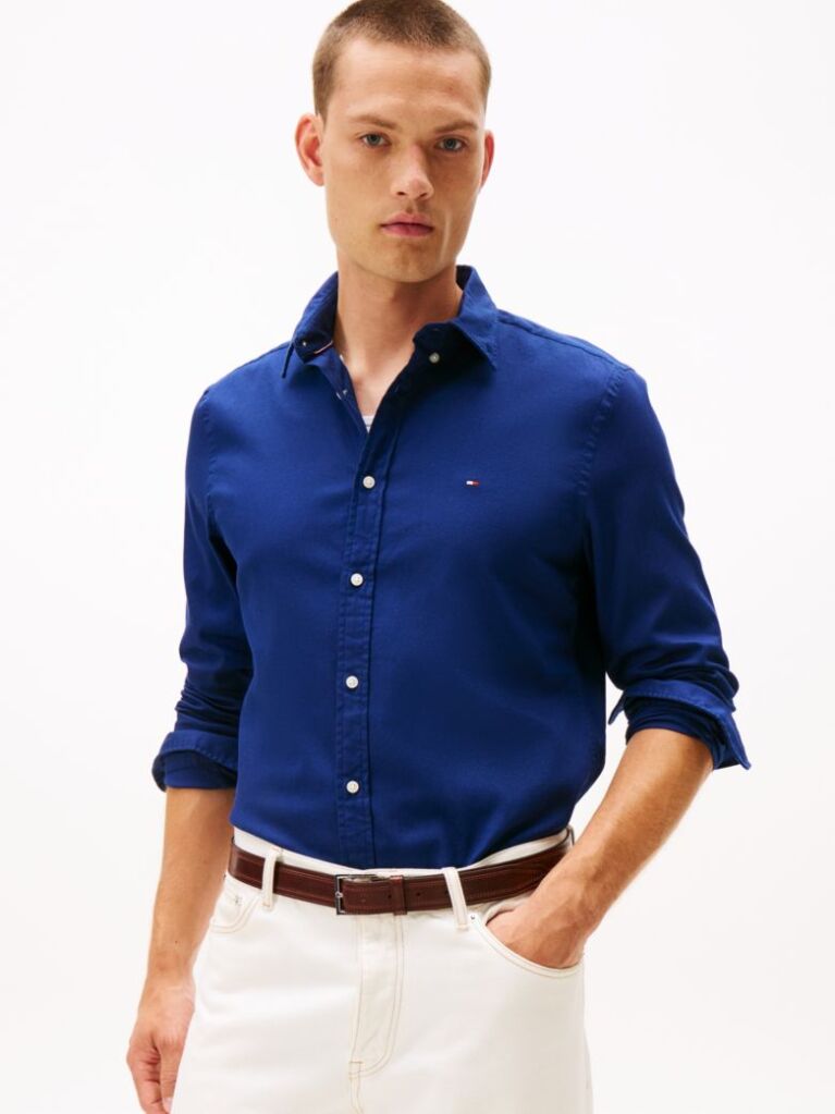 Blue Slim Fit Yarn Dyed Dobby Shirt  Men