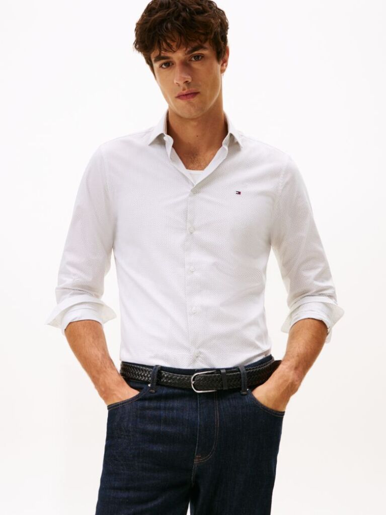 Pink Solid Print Slim Shirt  Men