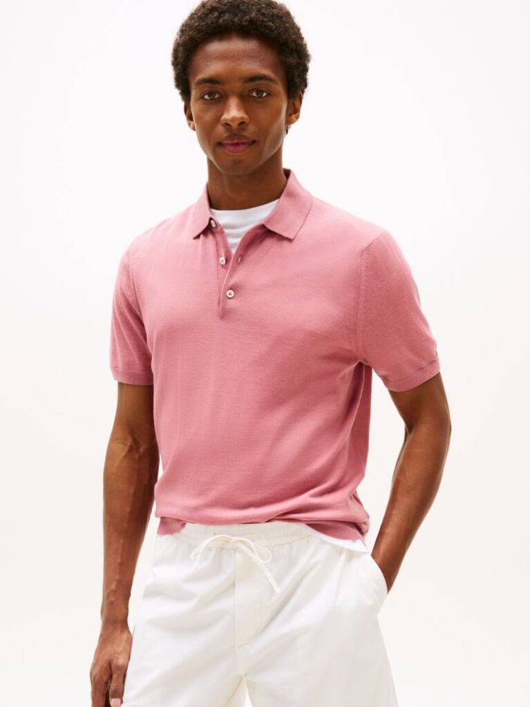 Pink Smart Casual Pure Wool Polo Shirt  Men