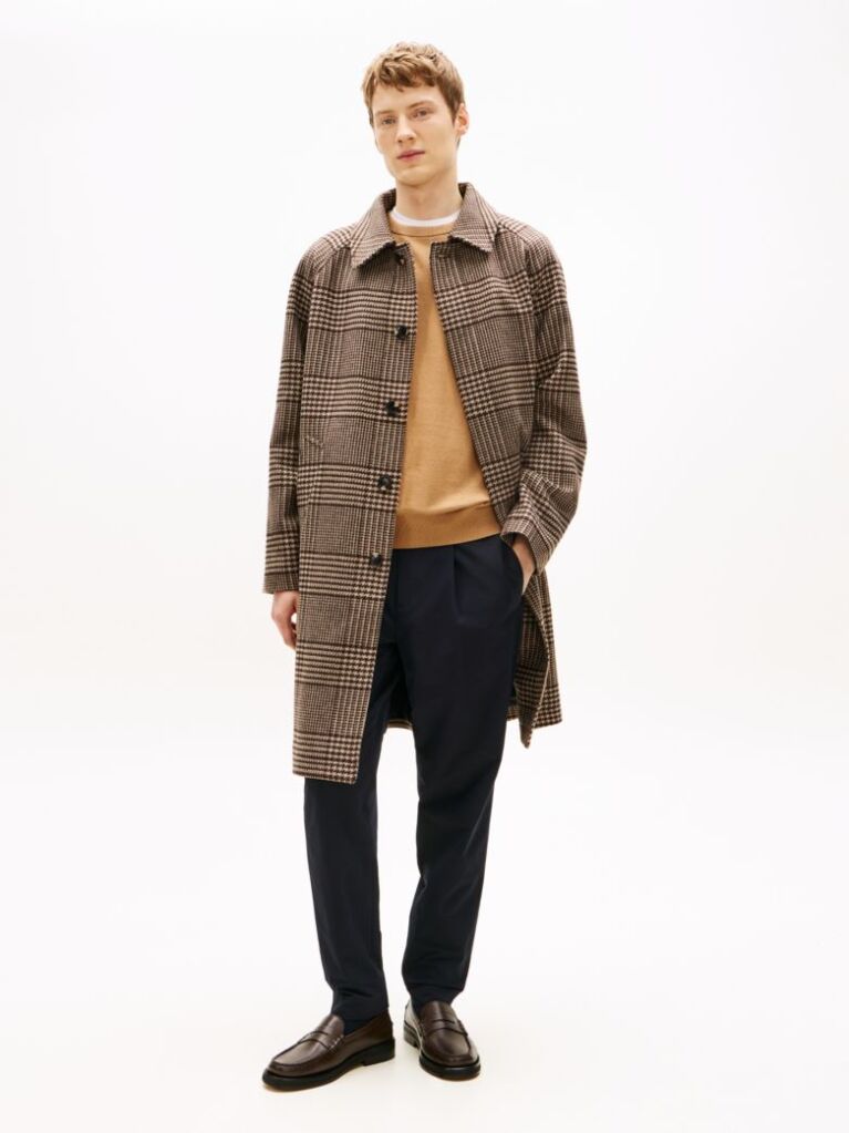 Multi Relaxed Wool Blend Check Coat  Men