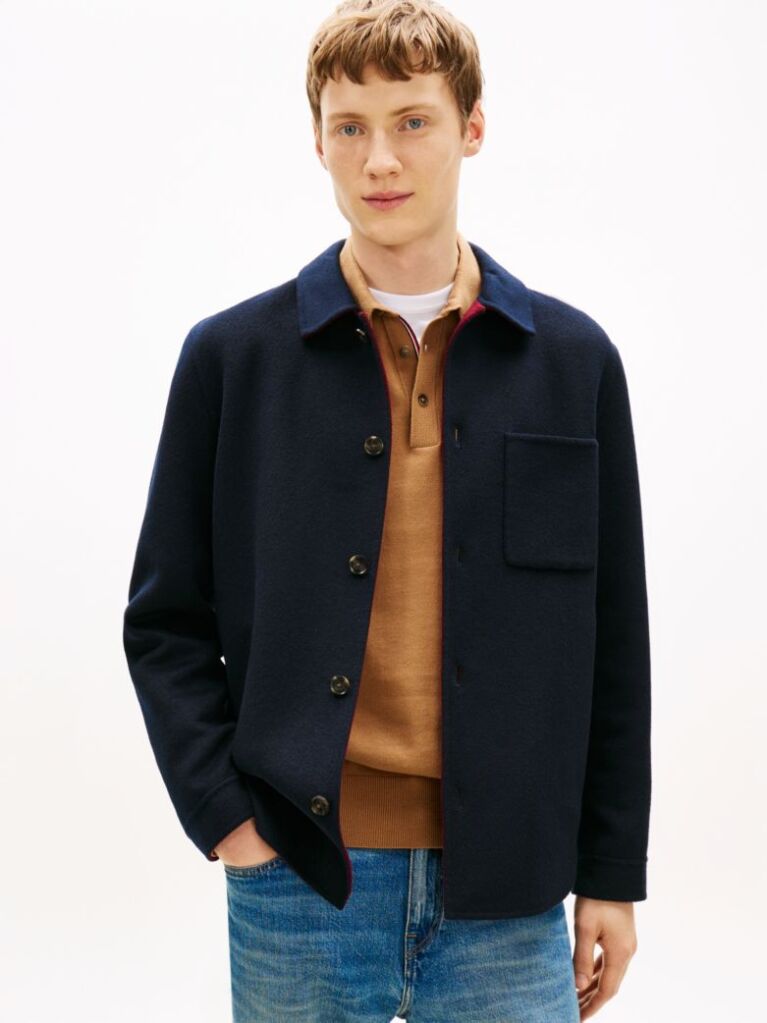 Μπλε Smart Casual Μάλλινο Τζάκετ Σε Στιλ Πουκάμισο  Άνδρες