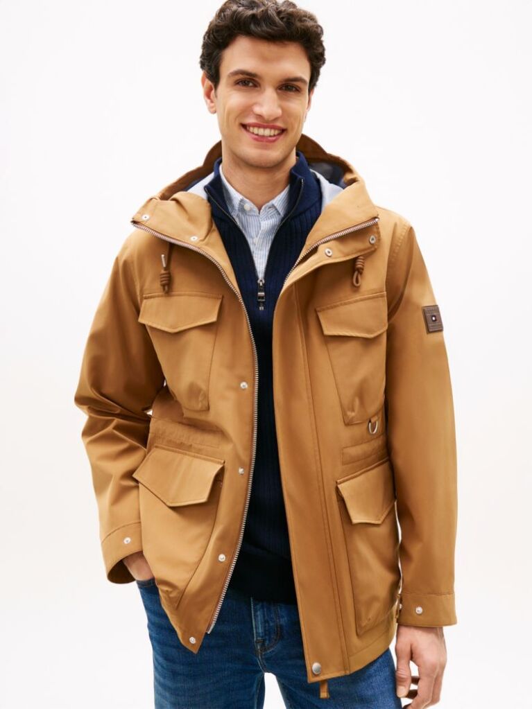 Brown Water Resistant Hooded Utility Jacket  Men
