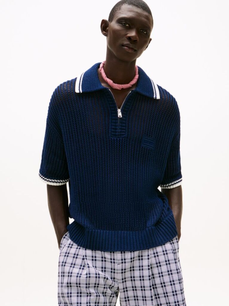 Blue The Runway Collection Regular Mesh Polo Shirt  Men