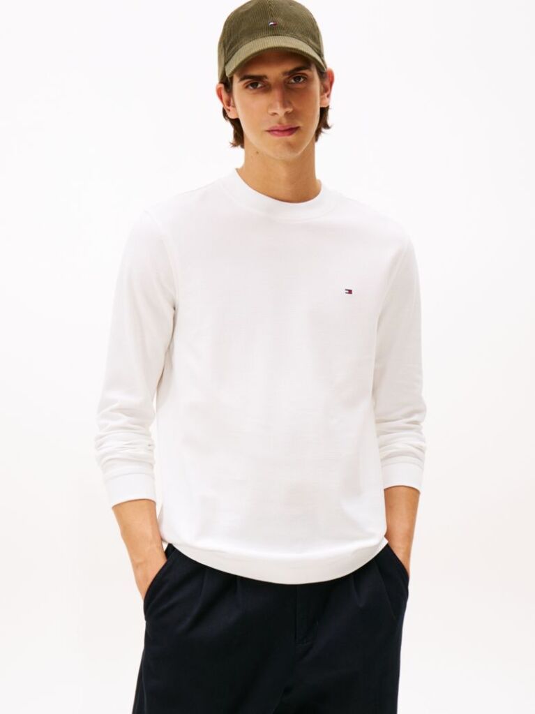 Beige Mercerized Jacquard Long Sleeve Tee  Men