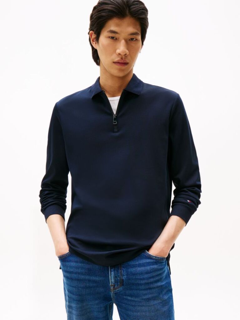 Blue Regular Fit Long Sleeve Polo Shirt  Men