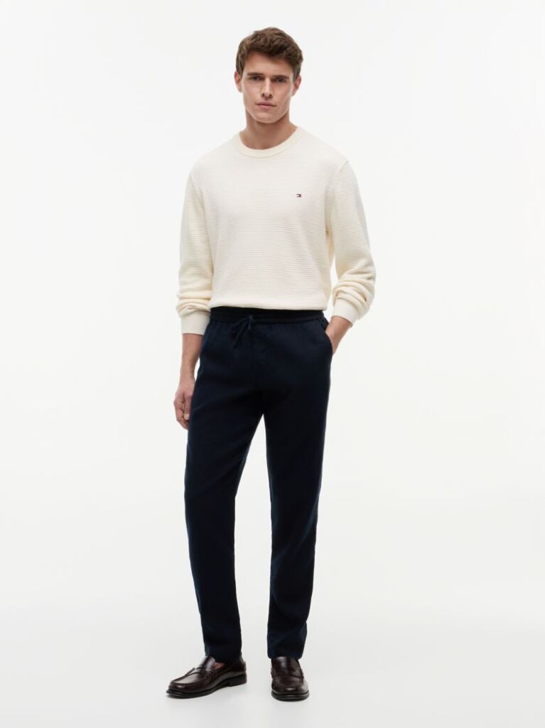 Blue Harlem Tapered Leg Linen Blend Chinos  Men