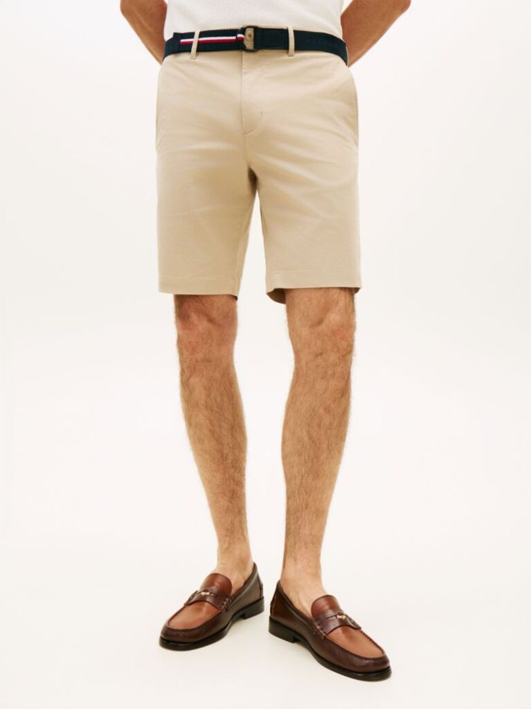 Beige Denton Belted Twill Slim Bermuda Shorts  Men