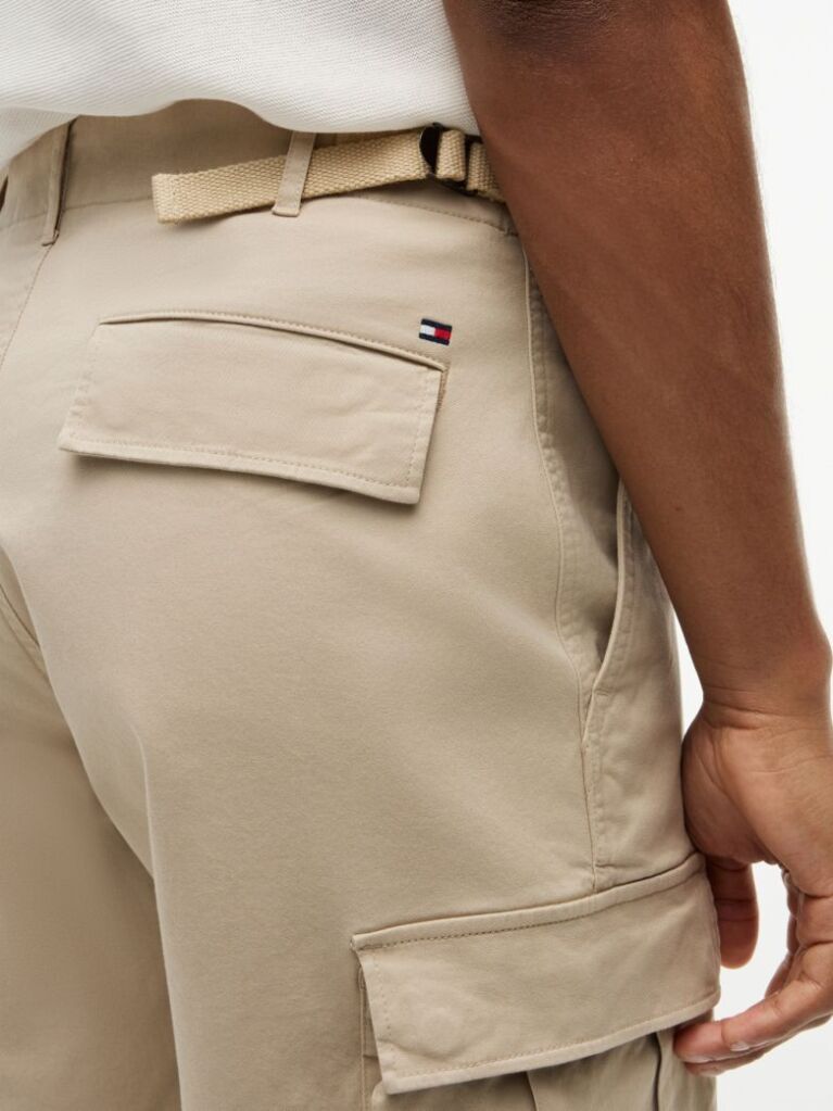 Beige Twill Relaxed Cargo Bermuda Shorts  Men