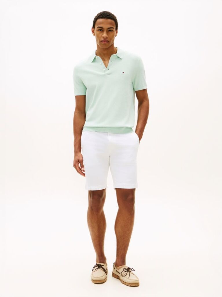 White Denton Twill Slim 9.5" Inseam Bermuda Shorts  Men