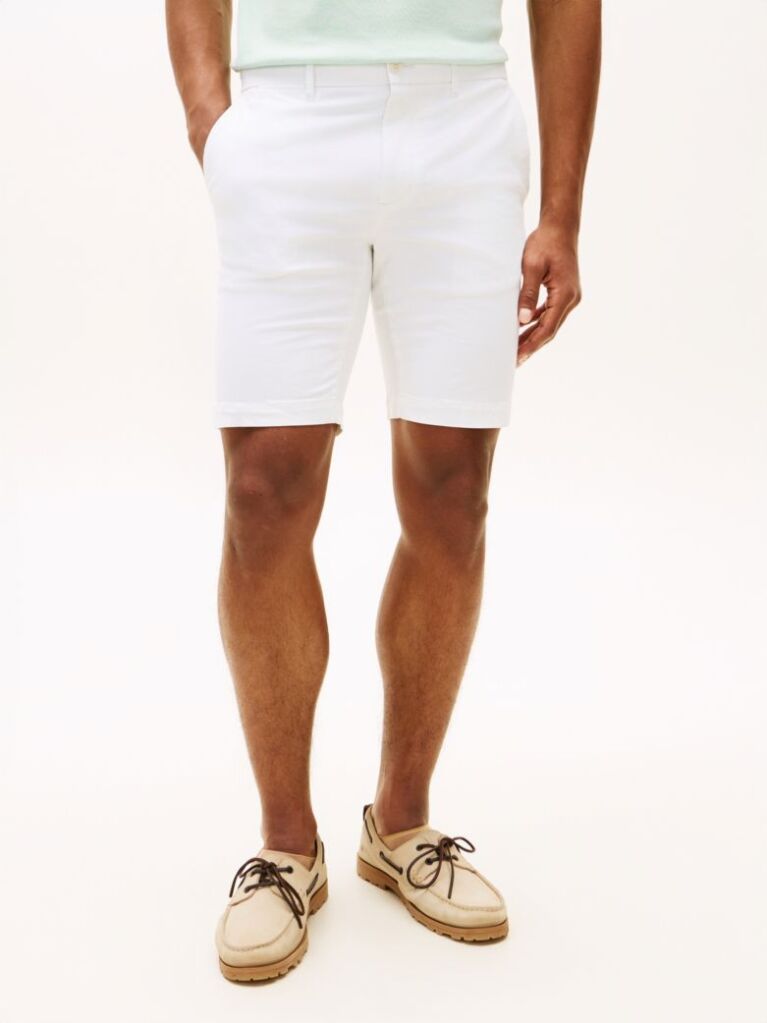 White Denton Twill Slim 9.5" Inseam Bermuda Shorts  Men