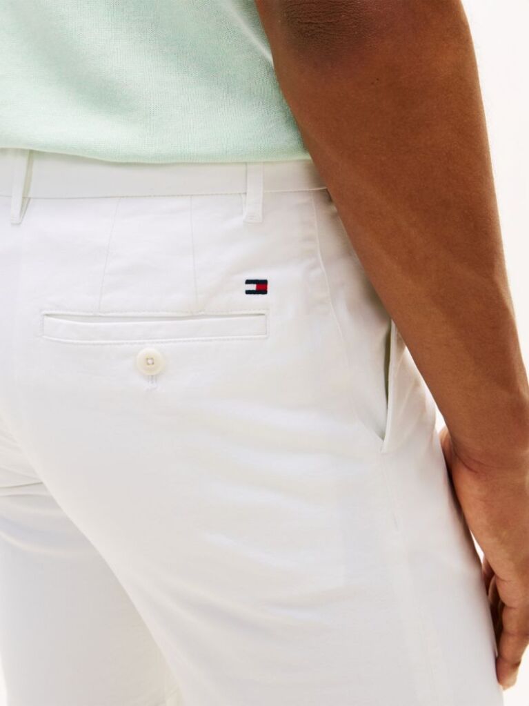 White Denton Twill Slim 9.5" Inseam Bermuda Shorts  Men