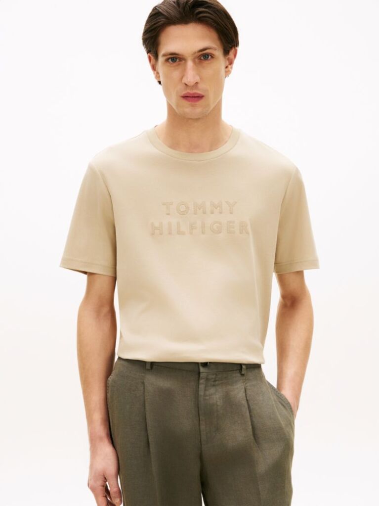 Beige Tonal Logo Interlock Knit T-Shirt  Men