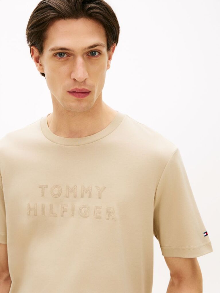 Beige Tonal Logo Interlock Knit T-Shirt  Men
