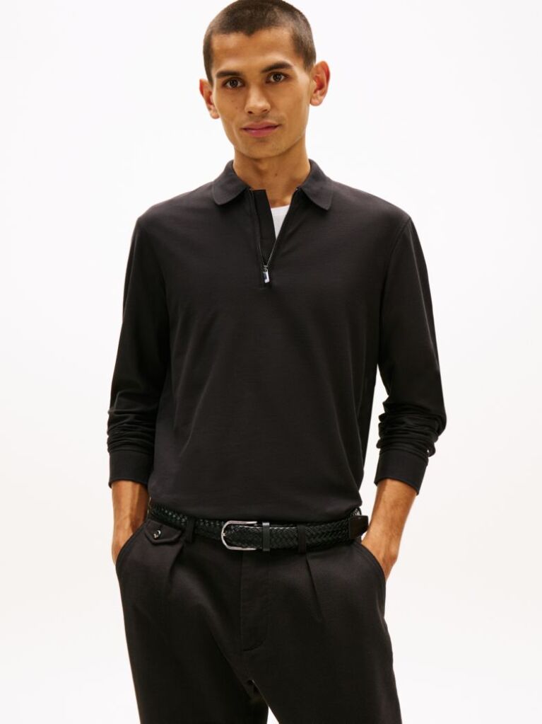 Black Performance Zip Polo Shirt  Men
