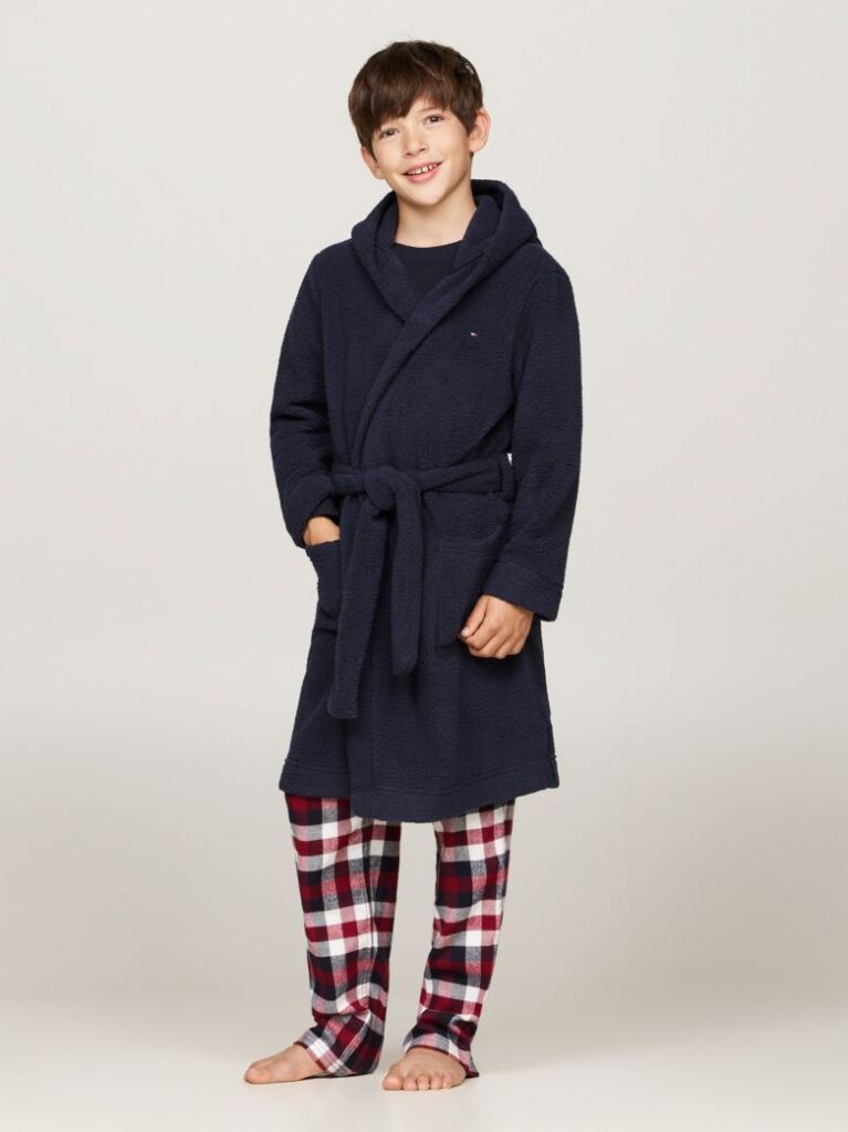 Blue Logo Embroidery Hooded Bathrobe  Kids Unisex