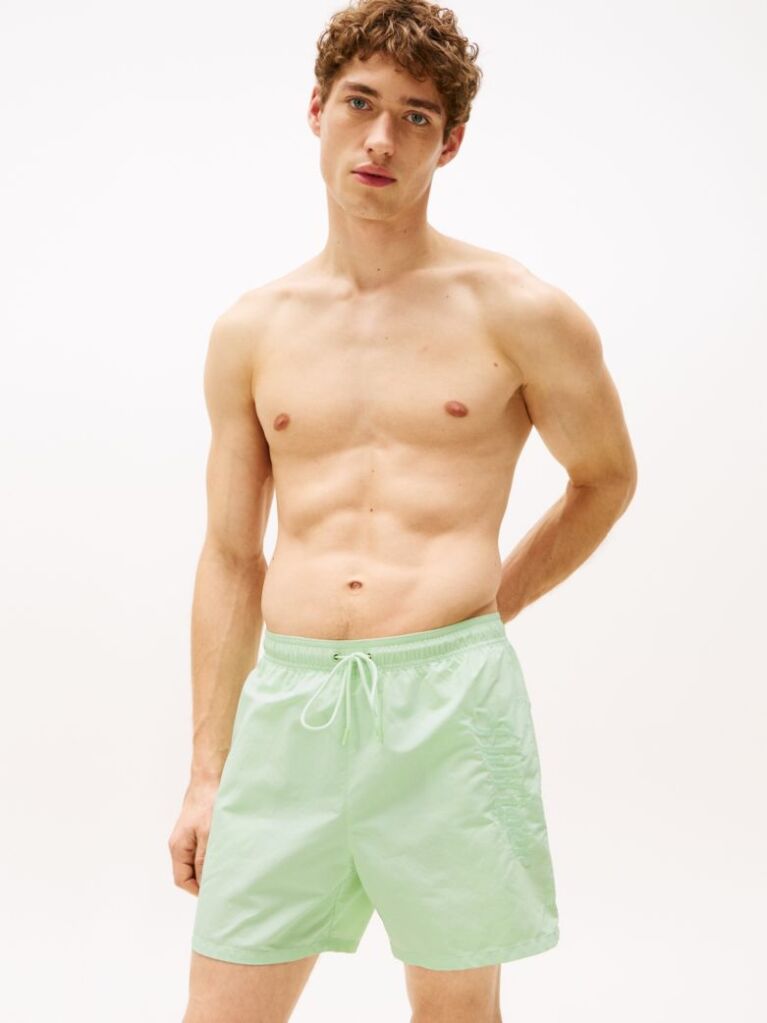 Green Signature Logo Mid Length Swim Shorts  Men
