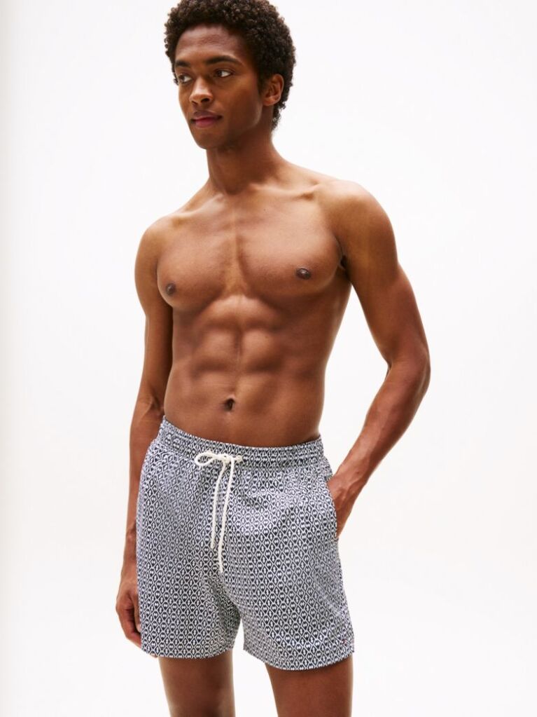 Multi Print Mid Length Swim Trunks  Men
