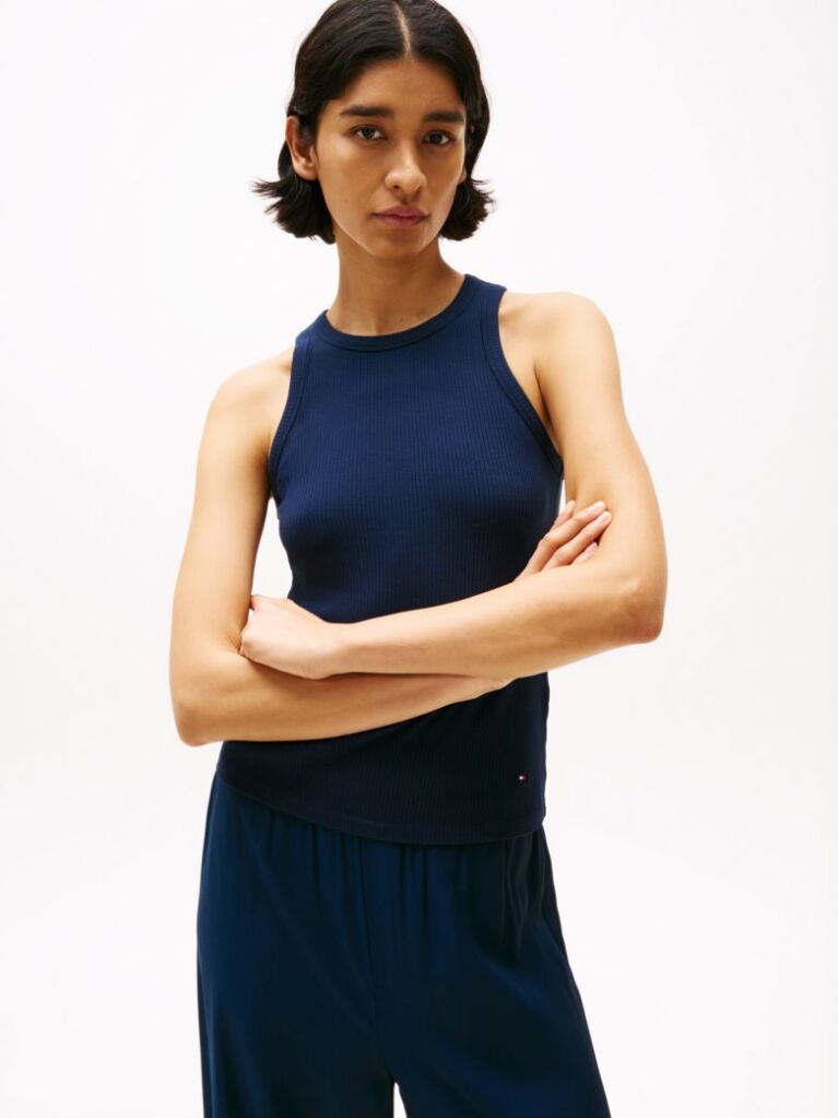 Blue Ribbed Slim Fit Tank Top  Women