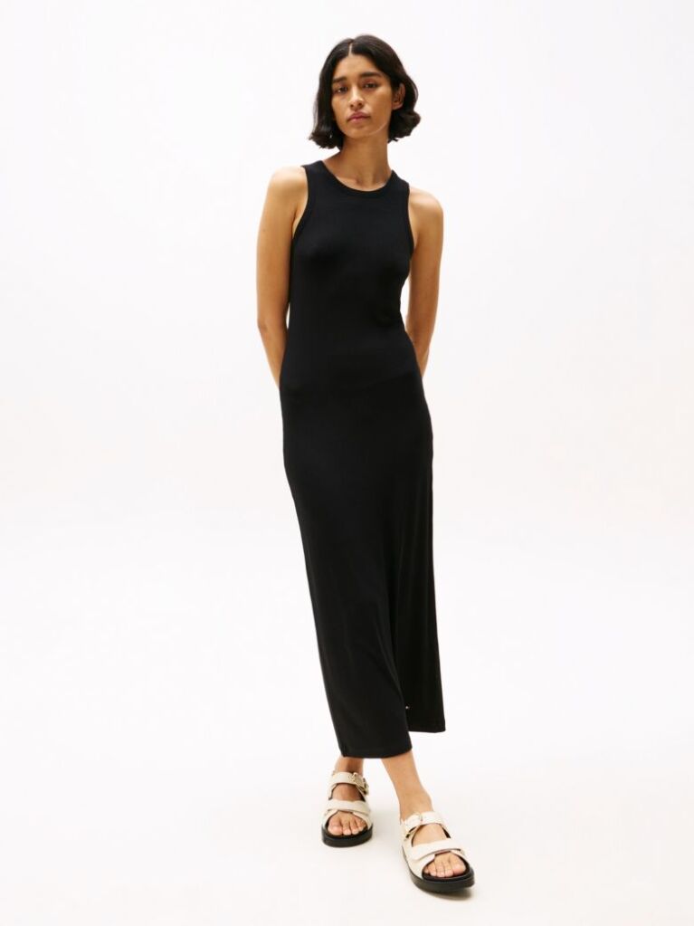 Black Ribbed Midi Bodycon Dress  Women