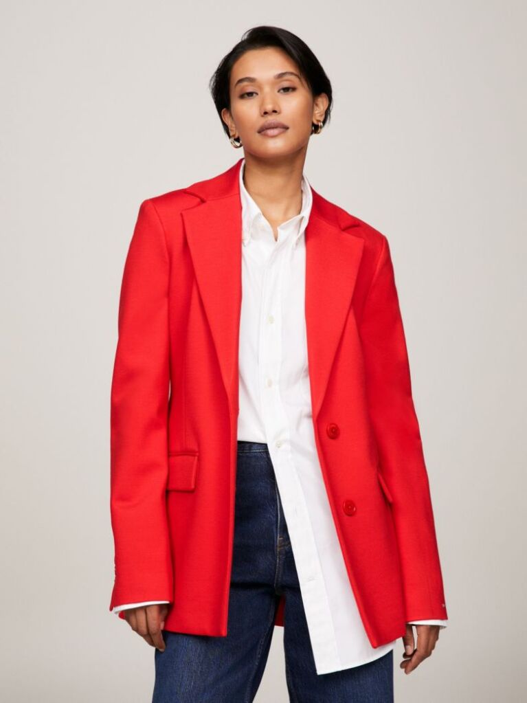 Κόκκινο Blazer Σε Slim Γραμμή Με Μονή Σειρά Κουμπιών  Γυναίκες