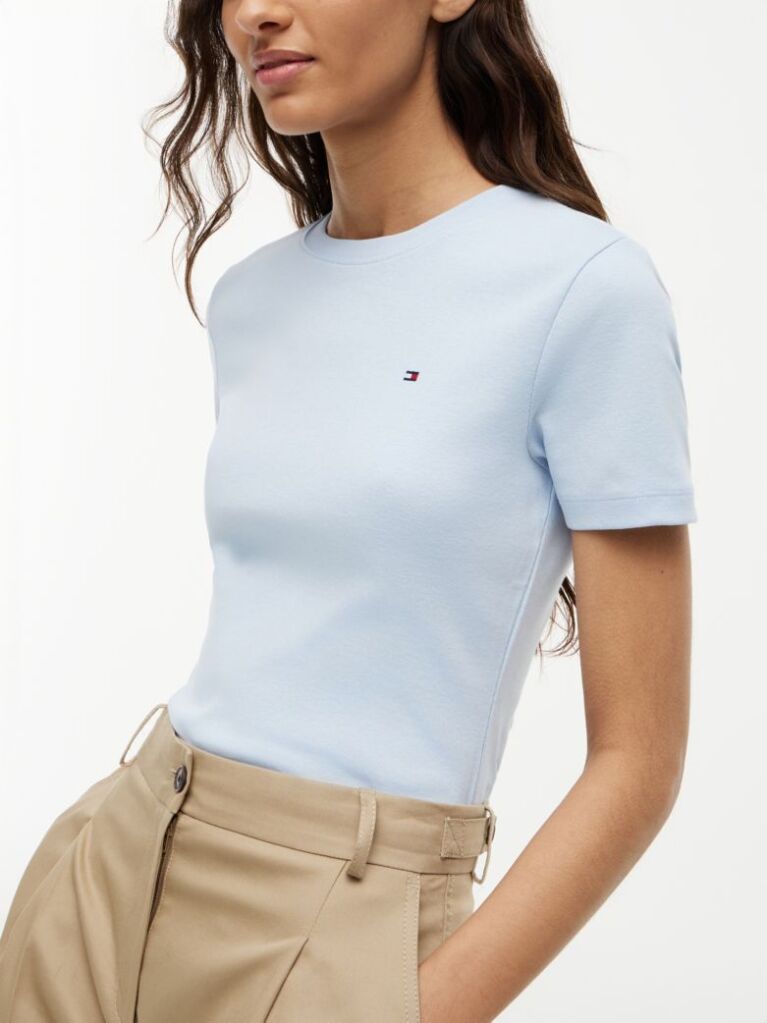 Μπλε Ριμπ T-Shirt Σε Slim Γραμμή Με Κεντητό Σημαιάκι  Γυναίκες