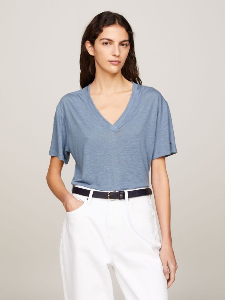 Blue V-Neck Relaxed T-Shirt  Women