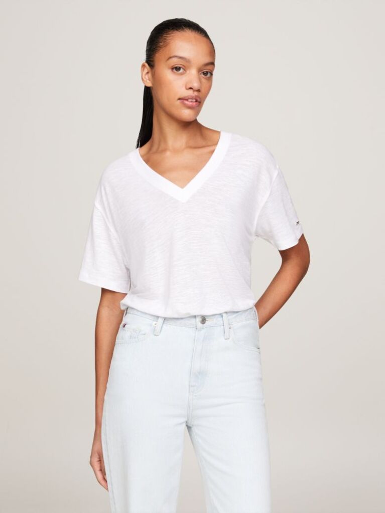 White V-Neck Relaxed T-Shirt  Women