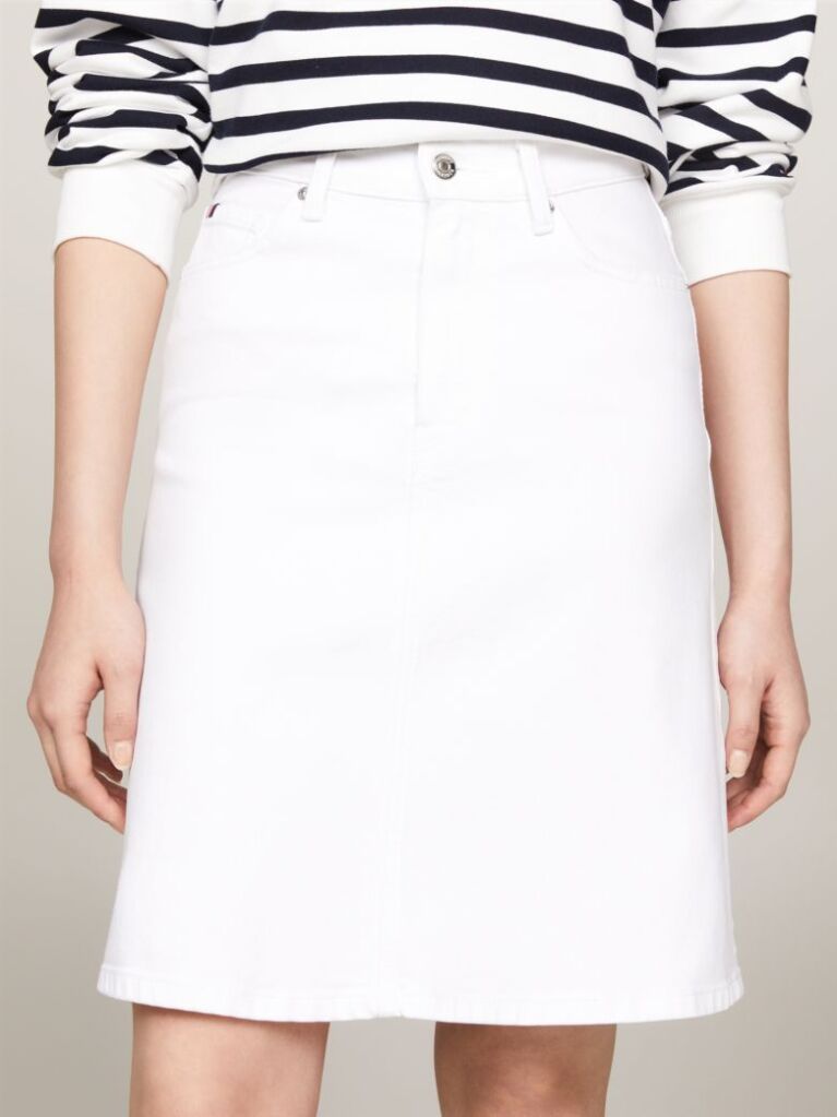 White High Rise White Denim A-Line Mini Skirt  Women