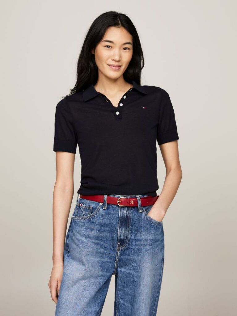 Blue Short Sleeve Polo Collar Jumper  Women