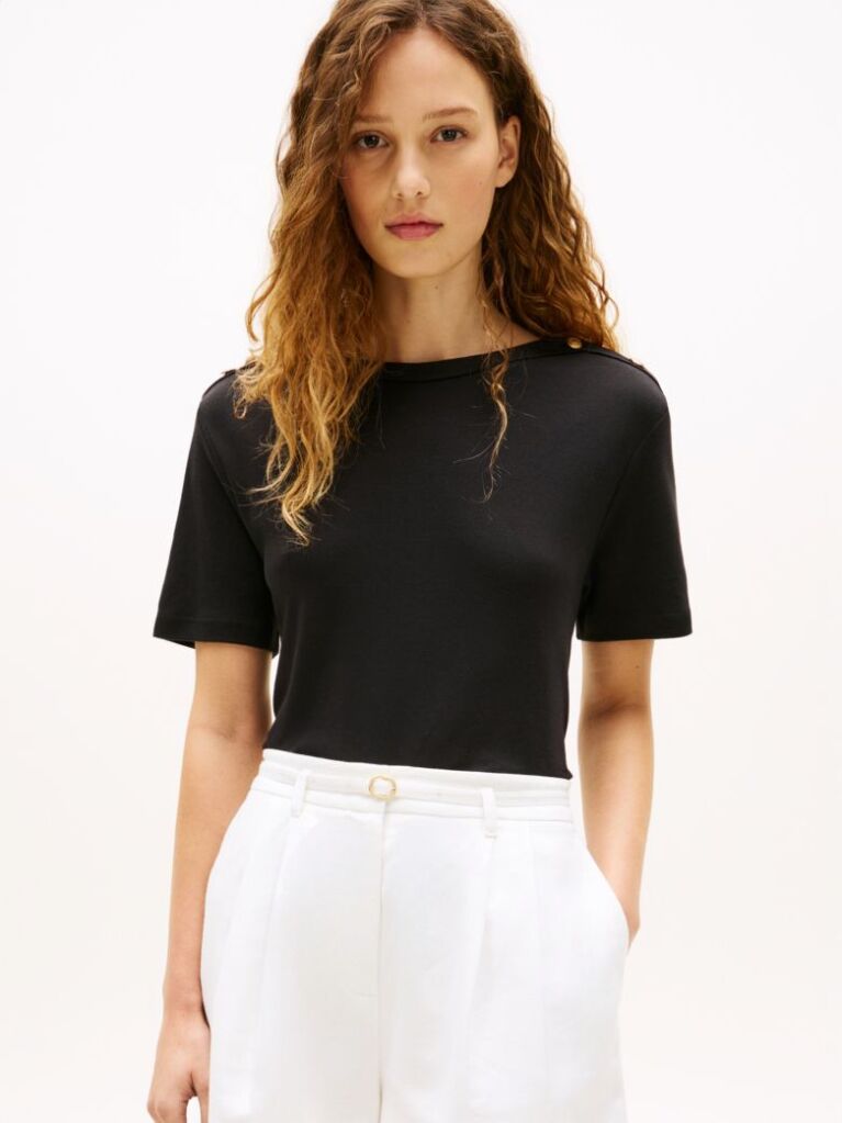 Black Stripe Boat Neck Relaxed T-Shirt  Women