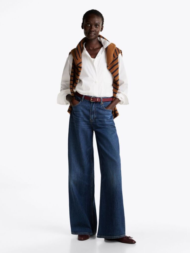 Blue Faded High Rise Wide Leg Jeans  Women