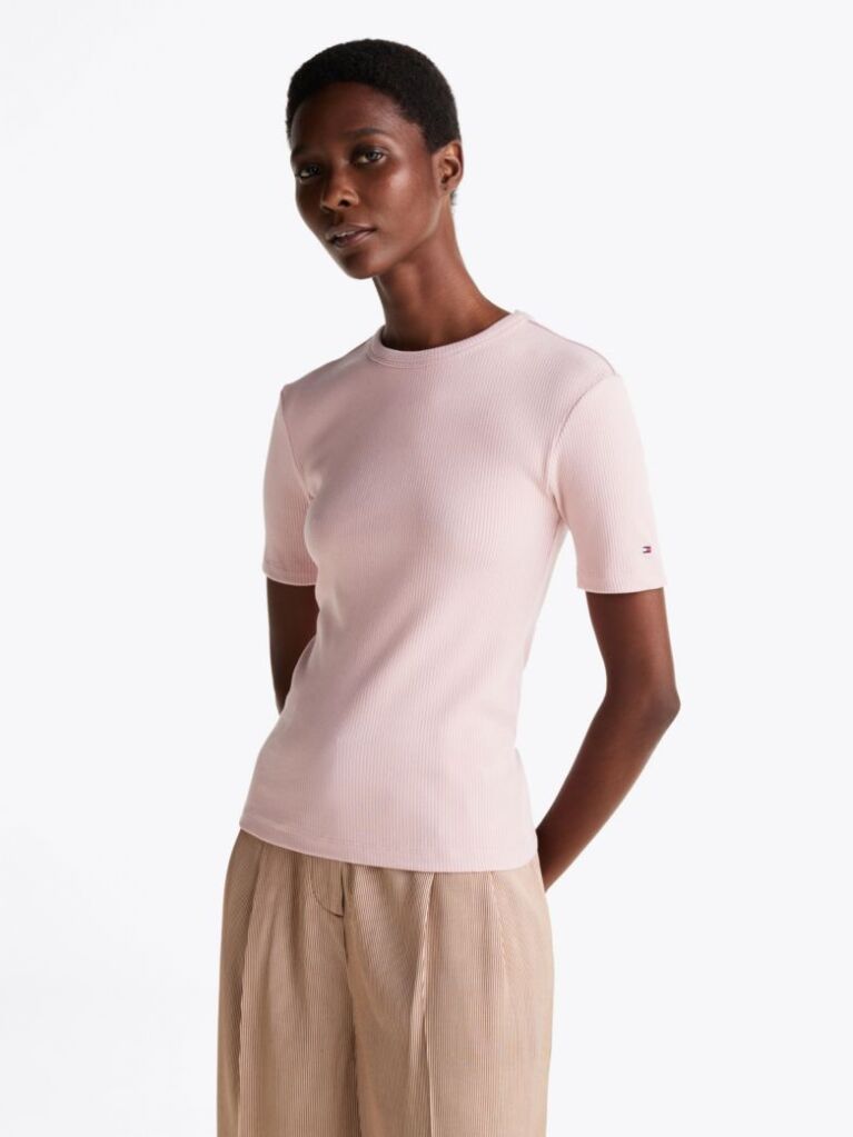 Pink Ribbed Slim T-Shirt  Women