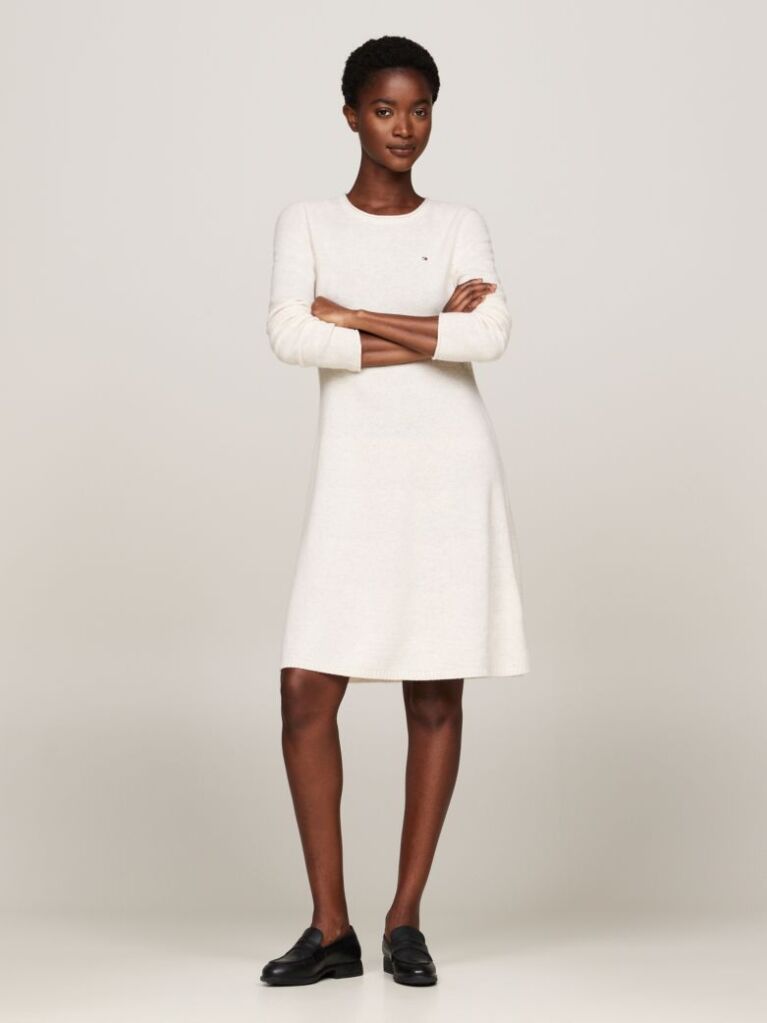 White Pure Wool Mini Jumper Dress  Women