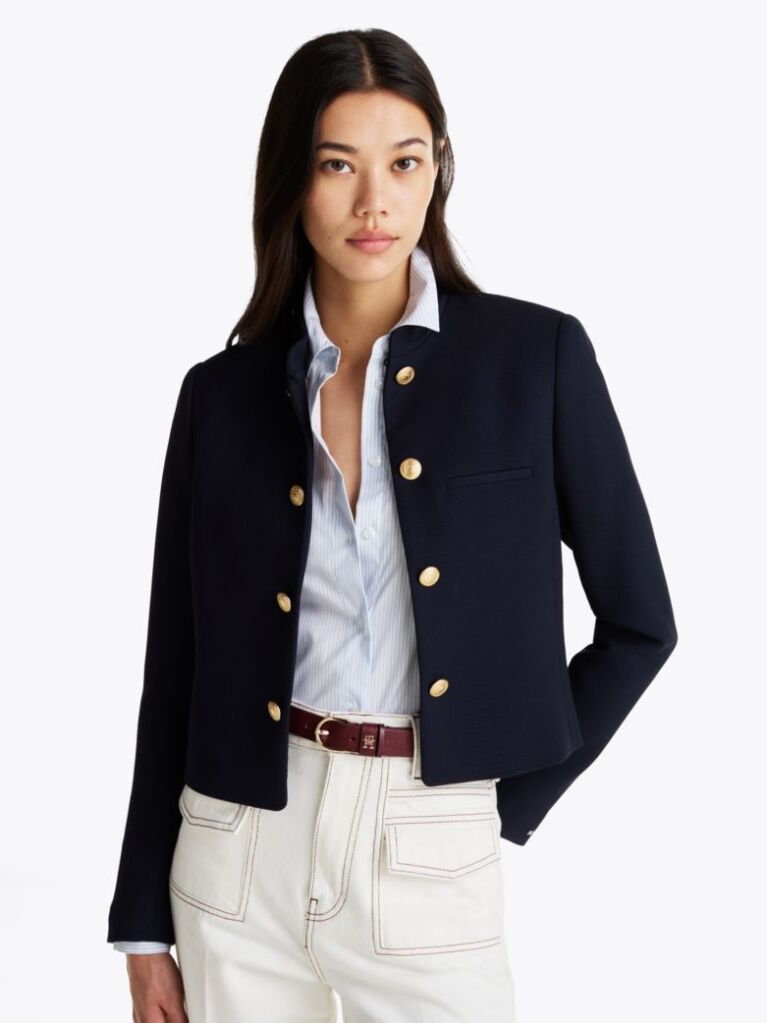 Μπλε Blazer Με Mandarin Γιακά Σε Στενή Γραμμή  Γυναίκες
