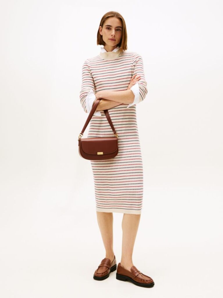 Multi Cable Knit Midi Jumper Dress With Cashmere  Women