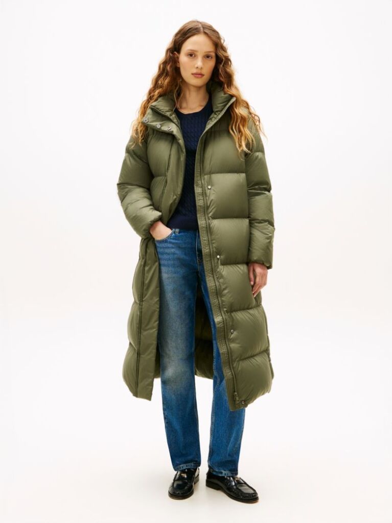 Green Down Hooded Longline Puffer Coat  Women