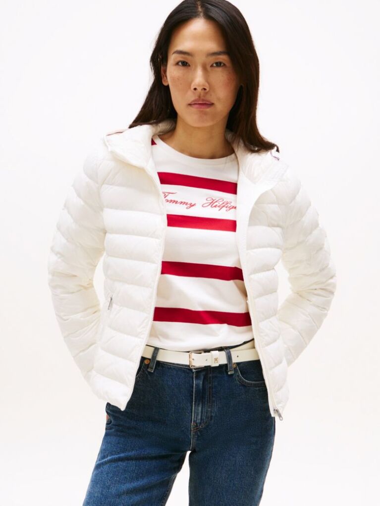 Beige Down Regular Hooded Jacket  Women