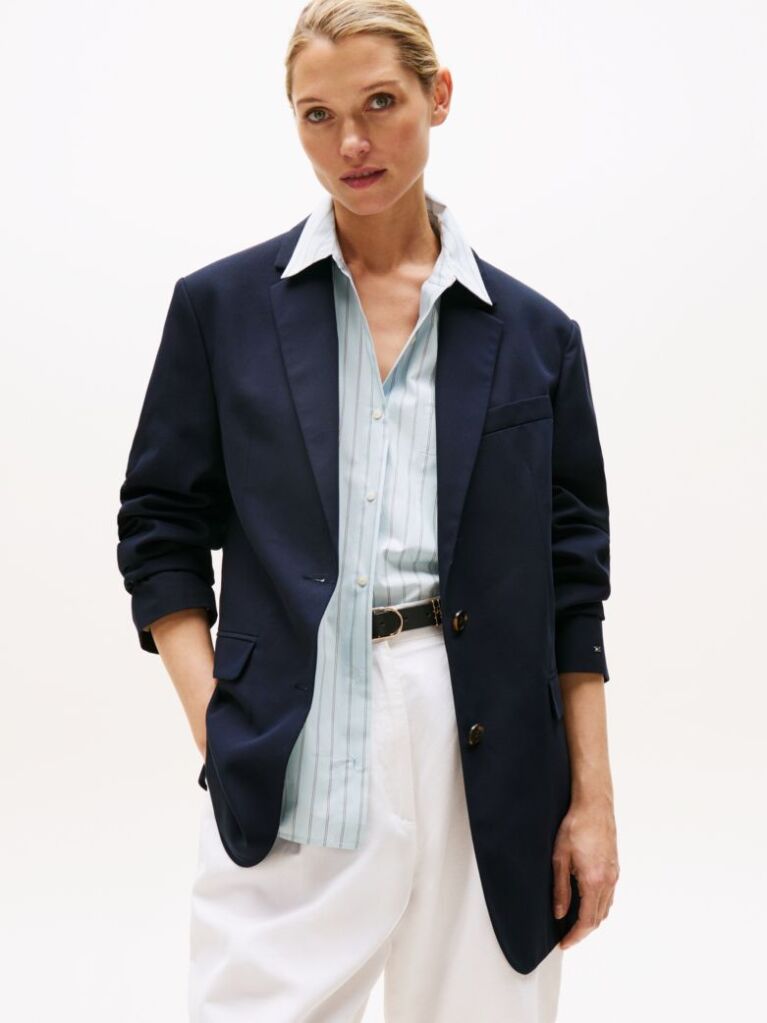 Μπλε Άνετο Blazer Με Μονή Σειρά Κουμπιών  Γυναίκες