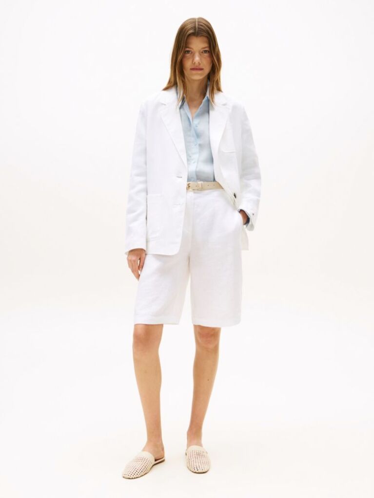 Άσπρο Λινή Tailored Βερμούδα  Γυναίκες