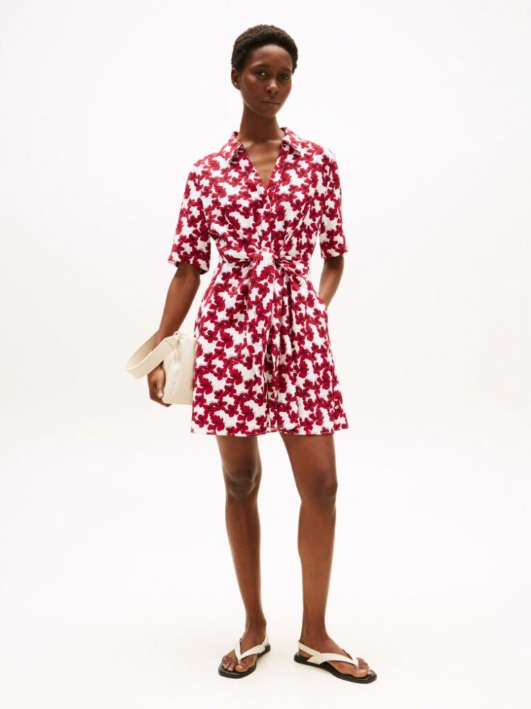 Multi Textured Tie Front Mini Shirt Dress  Women