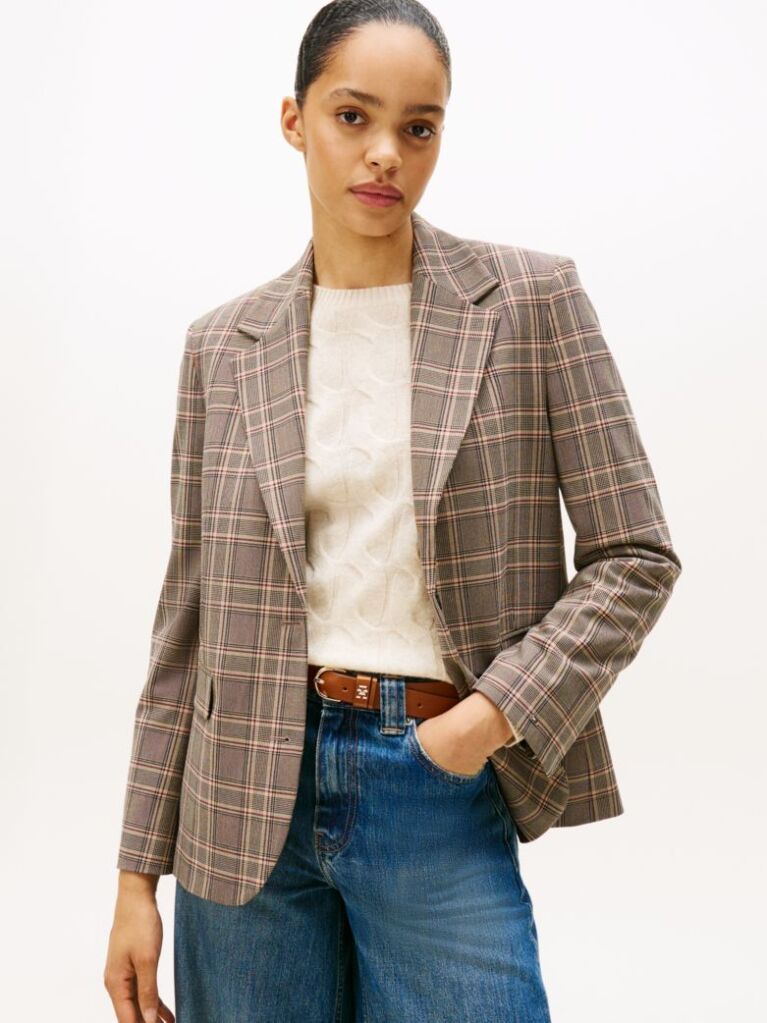 Multi Check Regular Fit Single Breasted Blazer  Women