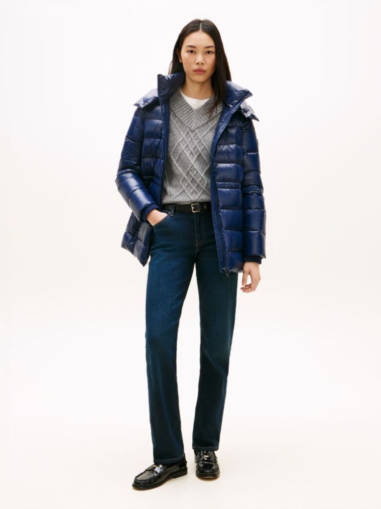 Blue Shiny Water Repellent Down Puffer Coat  Women