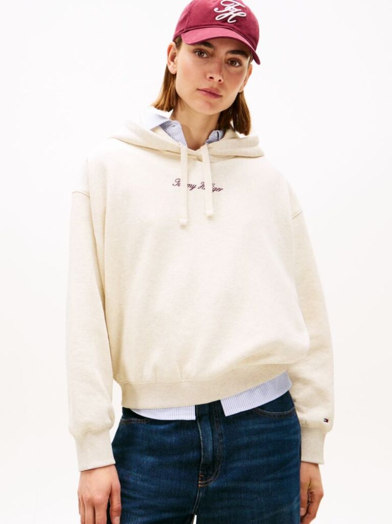 Μπεζ Άνετο Fleece Hoody Με Λογότυπο  Γυναίκες
