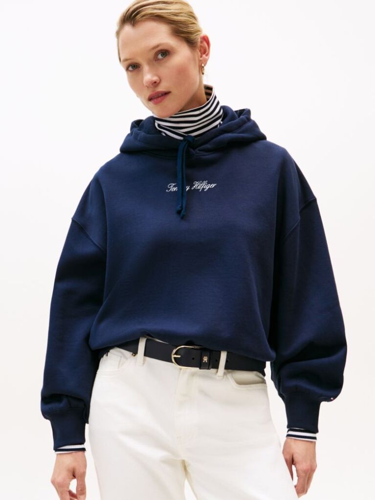 Μπλε Άνετο Fleece Hoody Με Λογότυπο  Γυναίκες