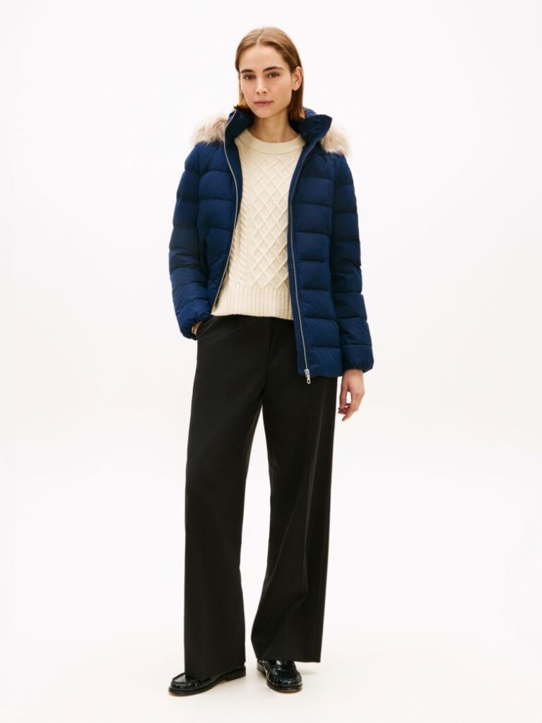 Blue Faux Fur Hood Down Puffer Jacket  Women
