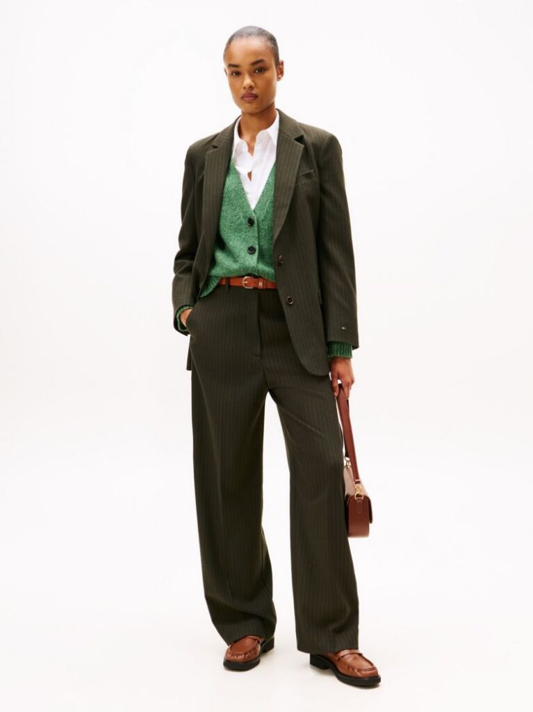 Green Pinstripe Oversized Straight Trousers  Women